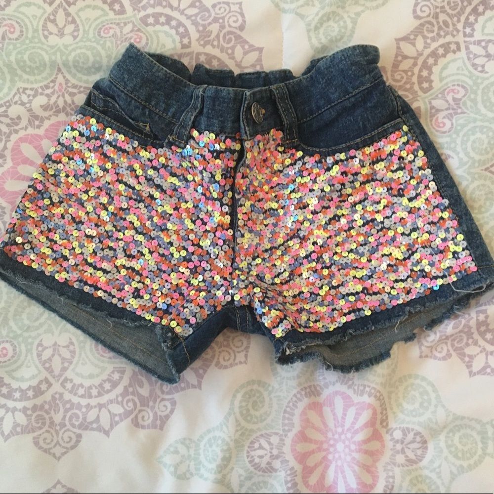 Flowers By Zoe Sequin Embellished Denim Shorts